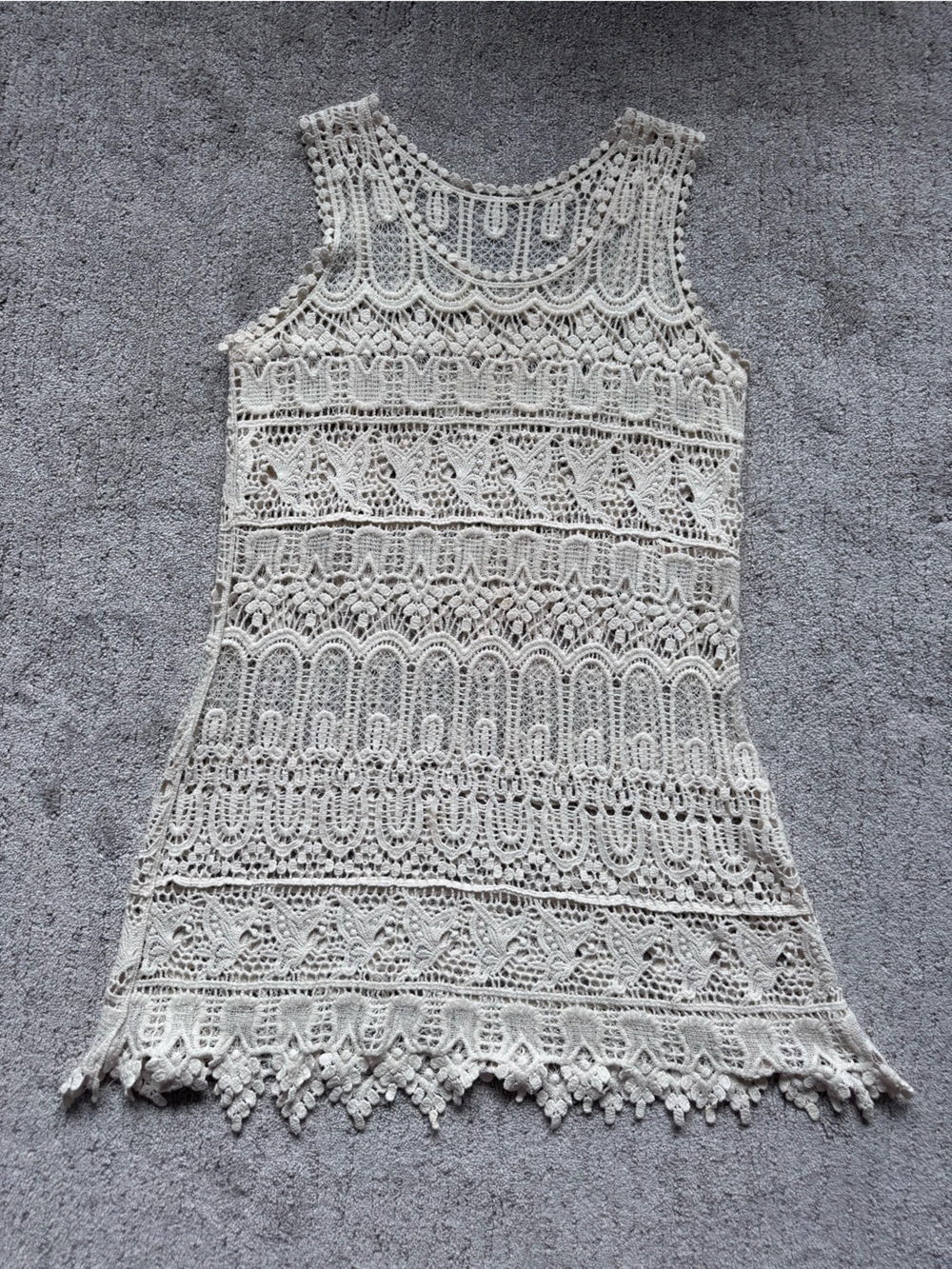 Ivory Crochet Lace Mini Dress Sheer Boho Tunic XS S - Picture 8 of 11